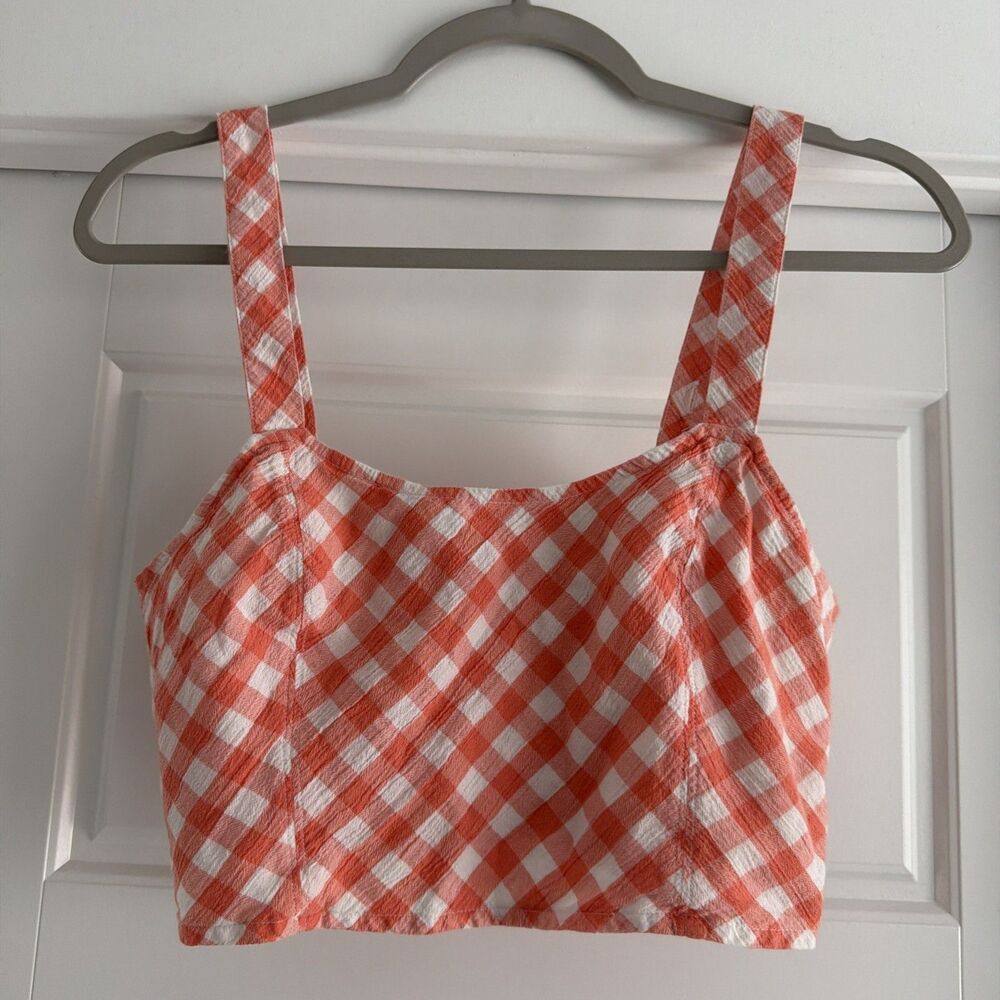 Aerie Cropped Woven Tank Top ruched Poppy Fun Size M